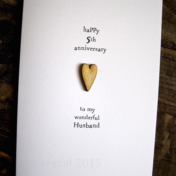 5th Wedding Anniversary Card WOOD Size A6:15x10.5cm Traditional Keepsake Gift Wooden heart Best Wife Husband ever Boyfriend fifth Five Years