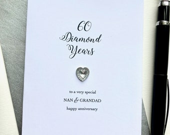 60 Diamond Years Mum Dad Nan Grandad Anniversary Card 60th Nana Nanny Nonna Granny Gran Grandma Mom Mam Papa Personalised Size A6:15x10.5cm
