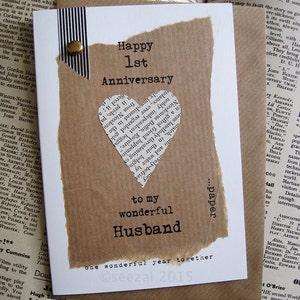 1st Anniversary Keepsake Card Husband Wife. PAPER Heart First ...