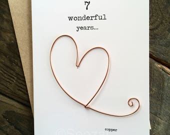 Carta regalo ricordo per il 7° anniversario Cuore in filo di rame Minimalista 7 anni meravigliosi prurito Matrimonio tradizionale Marito Moglie Dimensioni A6: 15x10,5 cm