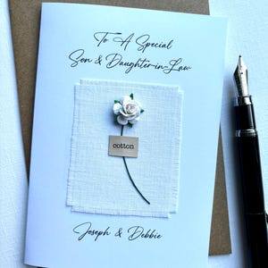 2nd Anniversary COTTON Card. Real Cotton Fabric with a Single Red Rose. Wife Husband son daughter Second Gift Size A6: 15x10.5cm image 11