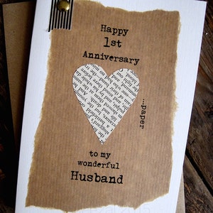 1st Anniversary Keepsake Card Husband Wife. PAPER Heart First - Etsy