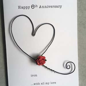 6th Wedding Anniversary Keepsake Keepsake Gift Card IRON Wire Heart 6 Years Traditional Gift. Husband Wife Size A6: 15x10.5cm