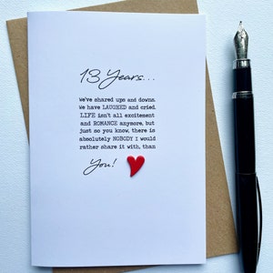 Tarjeta de aniversario número 13 Te amé entonces, te amo todavía, siempre te amé, siempre te amaré Esposa Esposo Alma gemela 13 13.º Regalo INFINITO Tamaño A6