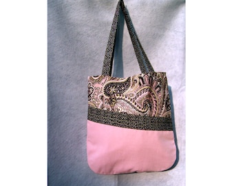 Pink Patchwork Tote Bag with Pink Paisley, Pink Fabric Handbag, Tote Bag, Pink Paisley Tote Bag, Pink Fabric Purse