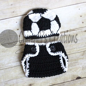 Soccer Boy's Crochet Beanie Hat Crochet Soccer Hat and Diaper Cover Set Sport Hat Baby Boy Baby Girl Soccer Hat image 1