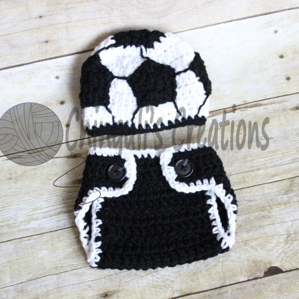 Soccer Boy's Crochet Beanie Hat Crochet Soccer Hat and Diaper Cover Set Sport Hat Baby Boy Baby Girl Soccer Hat