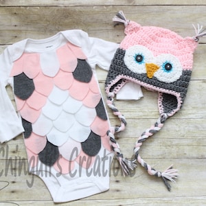 baby owl costume crochet owl hat baby owl bodysuit pink gray owl hat and bodysuit set white gray pink owl hat and bodysuit costume