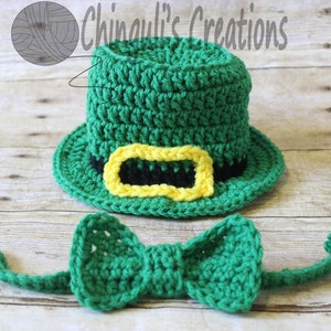 Crochet Leprechaun Hat Baby Irish Hat Bow Tie Baby Saint Patrick's Day Outfit Leprechaun Hat and Bow tie Baby Boy St Patrick's Day Outfit image 1