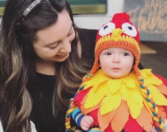 Baby Rooster Halloween Costume Baby Rooster Bodysuit and Crochet Rooster Hat Colorful Baby Rooster Costume Baby Chicken Costume