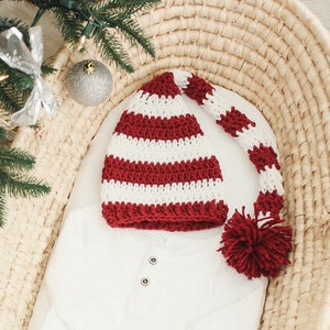 Crochet Christmas Elf Hat, Santa Hat, Winter Hat, Striped Hat Newborn Baby Elf Hat Baby Christmas Hat Christmas Photo Prop