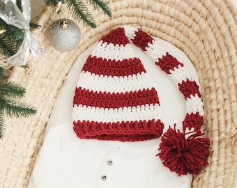 Crochet Christmas Elf Hat, Santa Hat, Winter Hat, Striped Hat Newborn Baby Elf Hat Baby Christmas Hat Christmas Photo Prop
