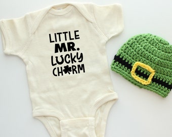 Saint Patrick's Day Baby Outfit Baby Leprechaun Hat and Saint Patricks Bodysuit My first St Patricks Little mister lucky charm