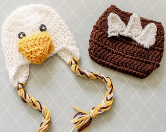 Crochet Bald Eagle Outfit Baby Bald Eagle Newborn Outfit Bald Eagle Hat and Diaper Cover