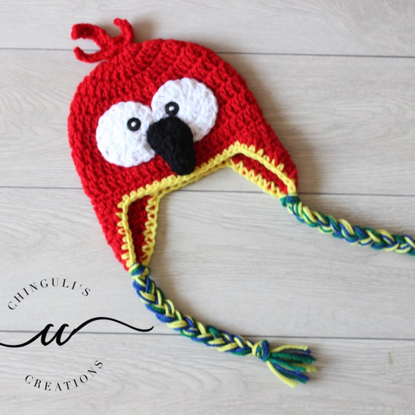 Crochet Parrot Hat Red Yellow Blue Green Parrot Hat