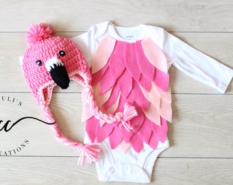 Baby Flamingo Costume Baby Flamingo Bodysuit and Crochet Flamingo Hat Etsy