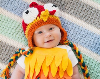 Baby Rooster Halloween Costume Baby Rooster Bodysuit and Crochet Rooster Hat Colorful Baby Rooster Costume Baby Chicken Costume