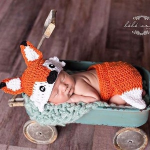 Crochet Fox Outfit Baby Girl Baby Boy Fox Hat and Diaper Cover newborn Fox Outfit Fox Set Fox Photo Prop
