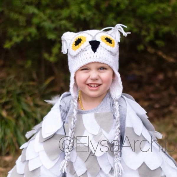 Crochet Owl Hat Baby Owl Hat Kids Owl Hat White Owl hat White Owl Beanie White Gray Yellow and Black Owl Hat Newborn Owl hat Toddler Owl Hat