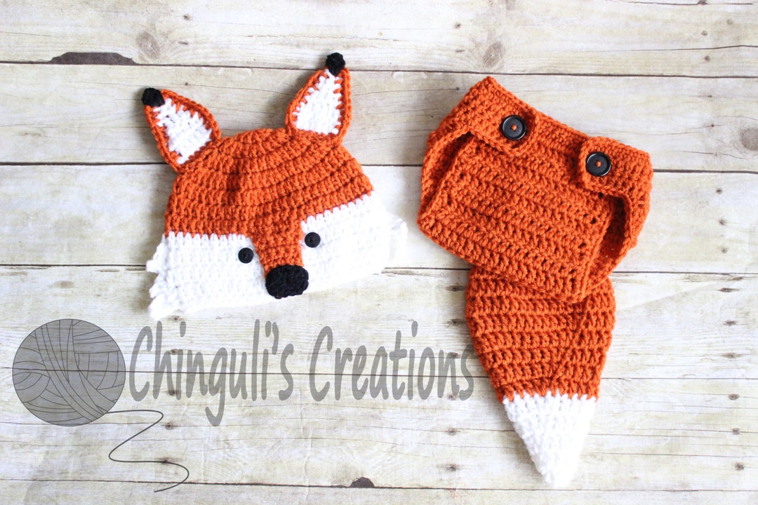 Crochet Fox Outfit Baby Girl Baby Boy Fox Hat and Diaper Cover Newborn ...