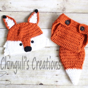 Crochet Fox Outfit Baby Girl Baby Boy Fox Hat and Diaper Cover newborn Fox Outfit Fox Set Fox Photo Prop