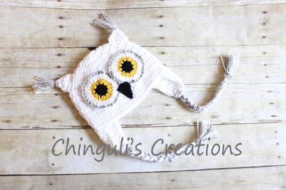 Crochet Owl Hat Baby Owl Hat Kids Owl Hat White Owl Hat White Owl