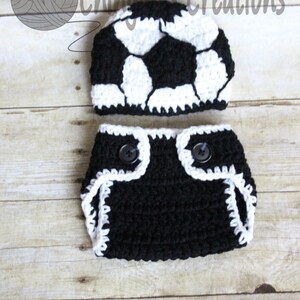 Soccer Boy's Crochet Beanie Hat Crochet Soccer Hat and Diaper Cover Set Sport Hat Baby Boy Baby Girl Soccer Hat image 2
