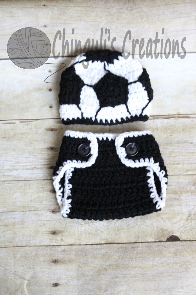 Soccer Boy's Crochet Beanie Hat Crochet Soccer Hat and Diaper Cover Set Sport Hat Baby Boy Baby Girl Soccer Hat image 2