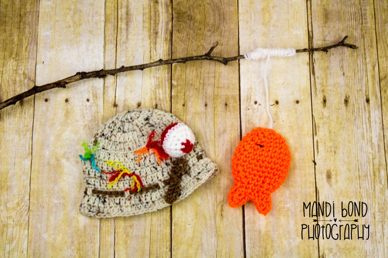 Fisherman Crochet Hat Gone Fishing Crochet Hat Fisherman Baby Hat with Fish Newborn fisherman hat and fish image 2