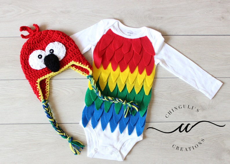 Baby Parrot Costume Baby Parrot Bodysuit and Parrot Crochet Hat image 1