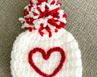 Valentines baby hat heart baby beanie baby valentines hat pom beanie