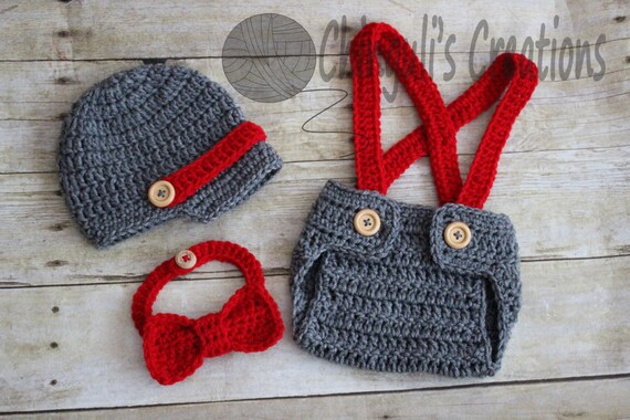 Baby Boy Valentine's Outfit Newsboy Hat and Diaper Cover with Suspenders  and Bow Tie for Valentines Photo Baby Valentines Outfit