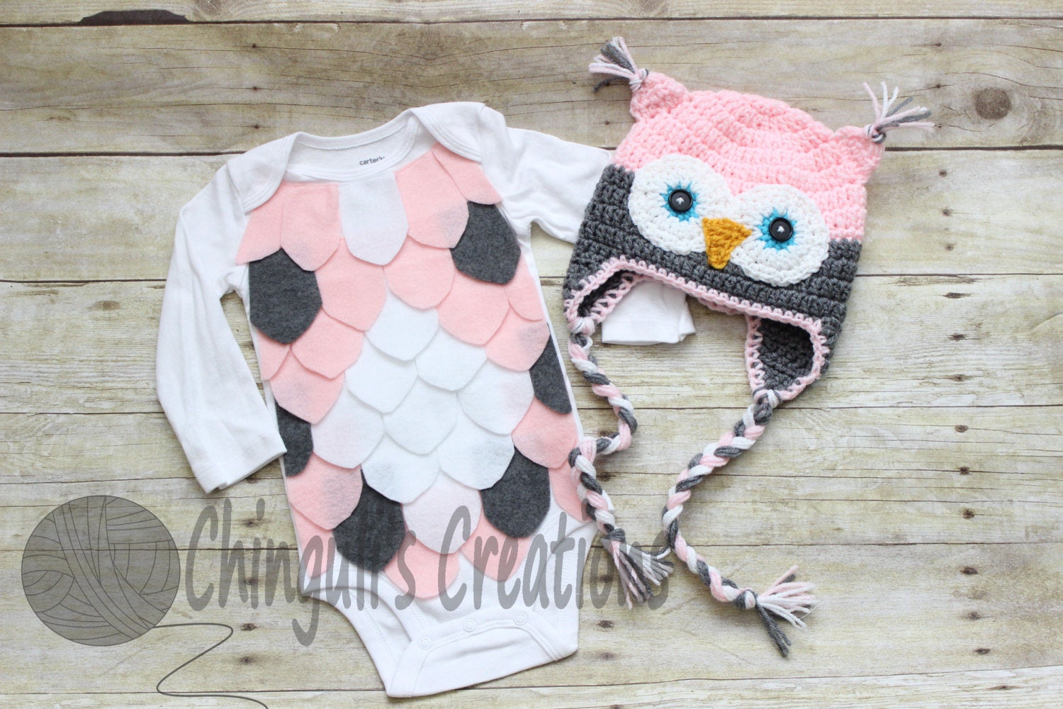 Baby Owl Costume Crochet Owl Hat Baby Owl Bodysuit Pink Gray Owl