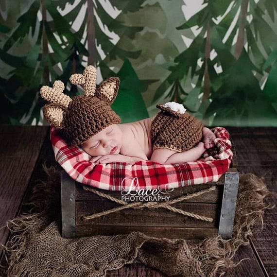 Baby Deer Hat with Diaper Cover Crochet Deer hat and Diaper Cover Baby Animal outfit Dark Brown Deer Outfit