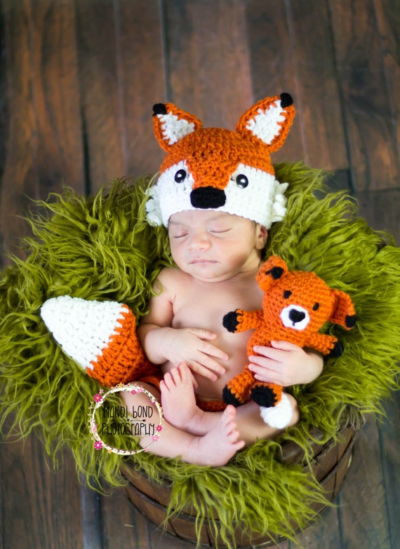 Crochet Fox Outfit Baby Girl Baby Boy Fox Hat and Diaper Cover