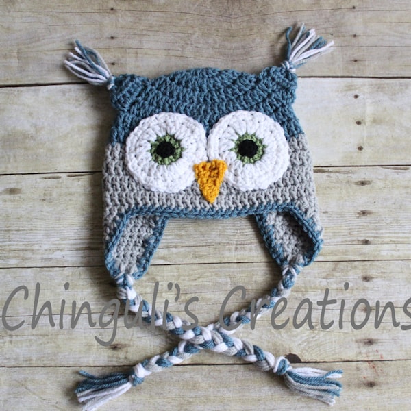 Crochet Owl Hat, Owl Beanie Owl Hat Boys Filles Owl hat Nouveau-né Bébé Hibou Beanie Hat Bleu Gris Bébé Hibou chapeau Nouveau-né Hibou Chapeau Photo Props