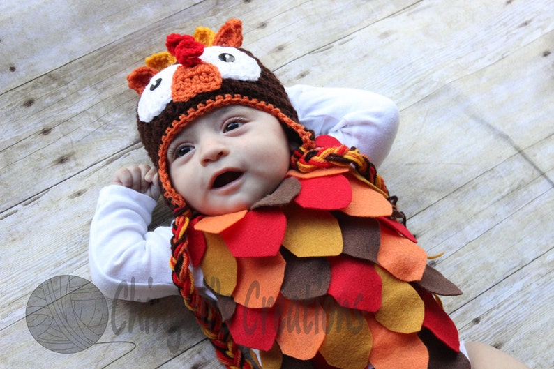 Turkey Bodysuit and Hat Outfit Crochet Turkey Hat Turkey Bodysuit Baby Turkey Outfit Baby Turkey Outfit image 2