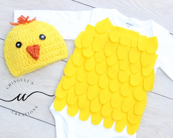 Baby Kip Halloween Kostuum Geel Little Chick Bodysuit en Gehaakte Hoed Set Pasgeboren Kip Outfit