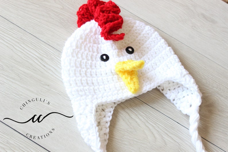 Crochet Rooster Hat Baby White Rooster Hat image 1