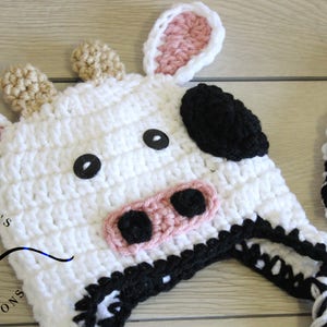 HAT and BODYSUIT Set Baby Cow Crochet Hat Newborn Cow Hat Kids Cow Hat Halloween Costume Baby Photo Props image 3