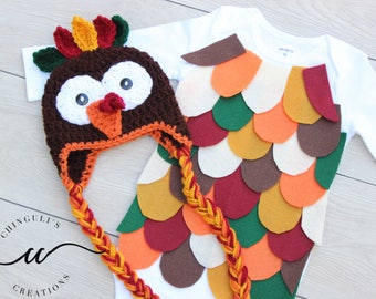 Turkey Bodysuit and Hat Outfit Crochet Turkey Hat Turkey Bodysuit Baby Turkey Outfit Baby Turkey Outfit