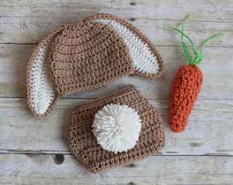 Crochet Bunny Hat and Diaper Cover Carrot Set  Floppy Eared Easter Bunny Hat Crochet Hat Baby Girl Baby Boy Bunny Beanie