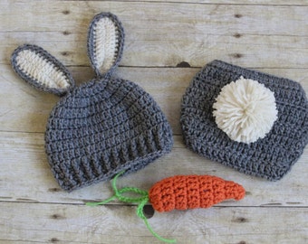 Crochet Bunny Hat Diaper Cover and Carrot Set. Baby Easter Bunny Crochet Set. Baby Bunny Hat Baby Bunny Diaper Cover Baby Carrot