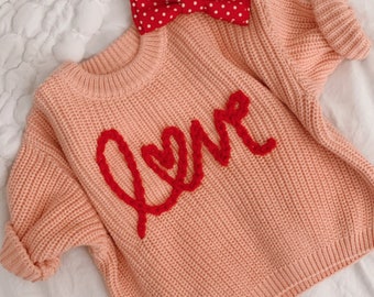 Love personalized hand embroidered knit sweater