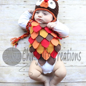 Turkey Bodysuit and Hat Outfit Crochet Turkey Hat Turkey Bodysuit Baby Turkey Outfit Baby Turkey Outfit image 3