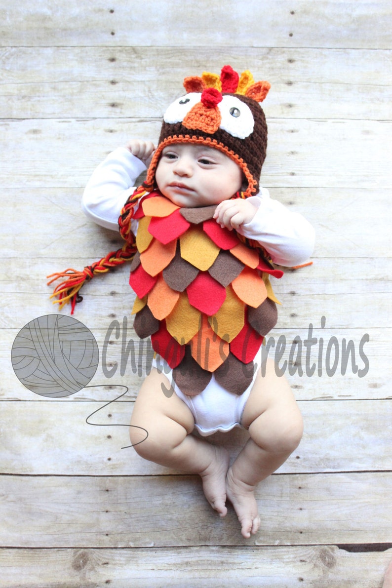Turkey Bodysuit and Hat Outfit Crochet Turkey Hat Turkey Bodysuit Baby Turkey Outfit Baby Turkey Outfit image 3
