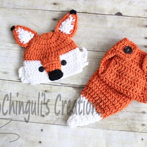 Crochet Fox Outfit Baby Girl Baby Boy Fox Hat and Diaper Cover newborn Fox Outfit Fox Set Fox Photo Prop