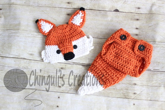 Crochet Fox Outfit Baby Girl Baby Boy Fox Hat and Diaper Cover