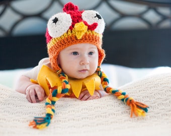 Baby Crochet Rooster Hat Multi-color Rooster Hat