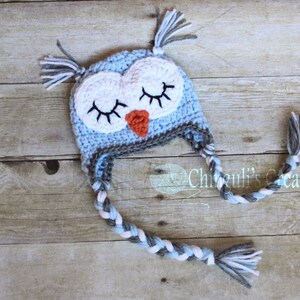 Crochet Owl Hat, Owl Beanie Sleepy Owl Hat Easter Owl hat Boys Girls Owl hat Newborn Baby Owl Beanie Hat image 3
